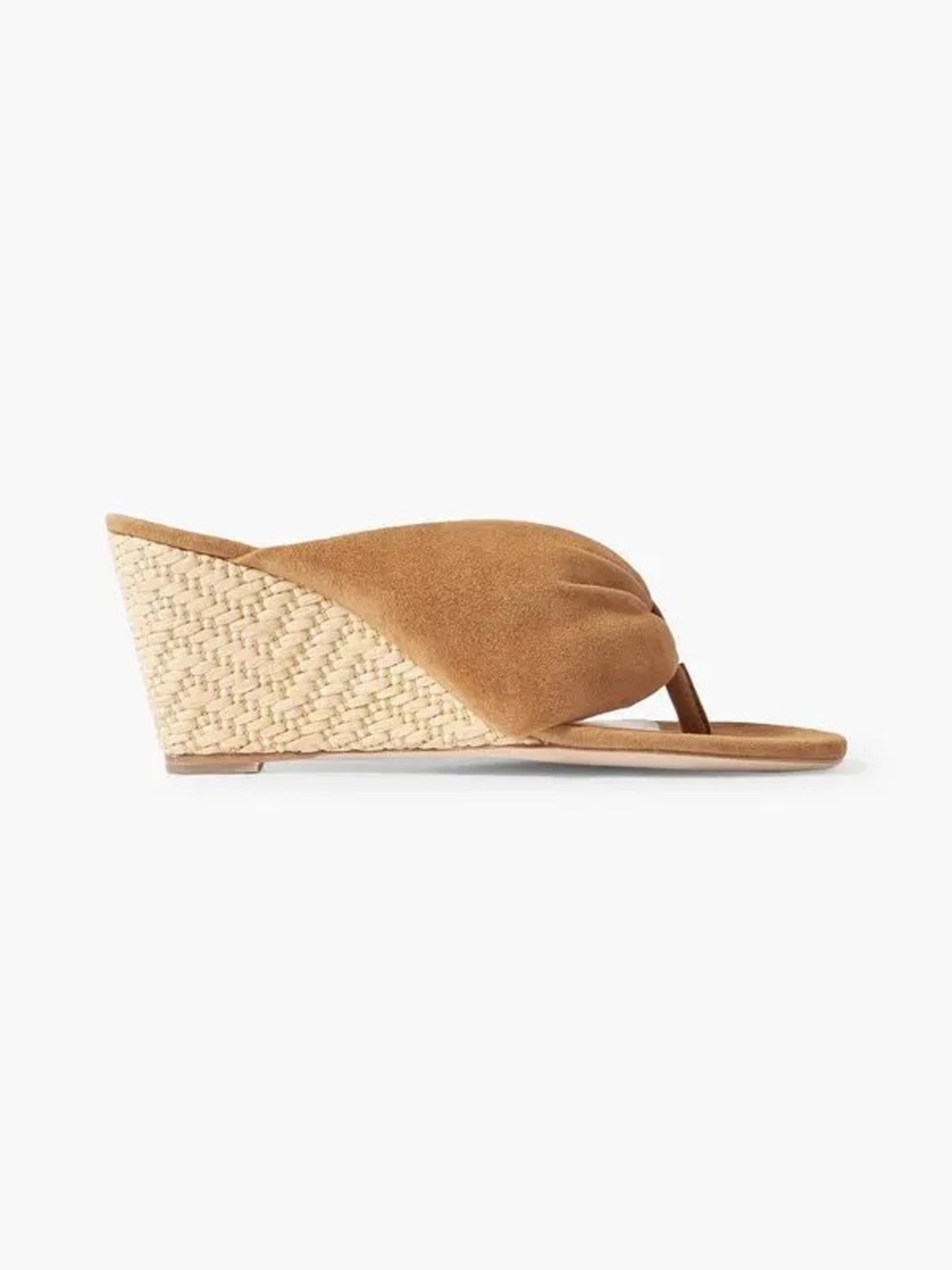 STAUD Tan Suede Braided Espadrille Wedge Thong Sandal